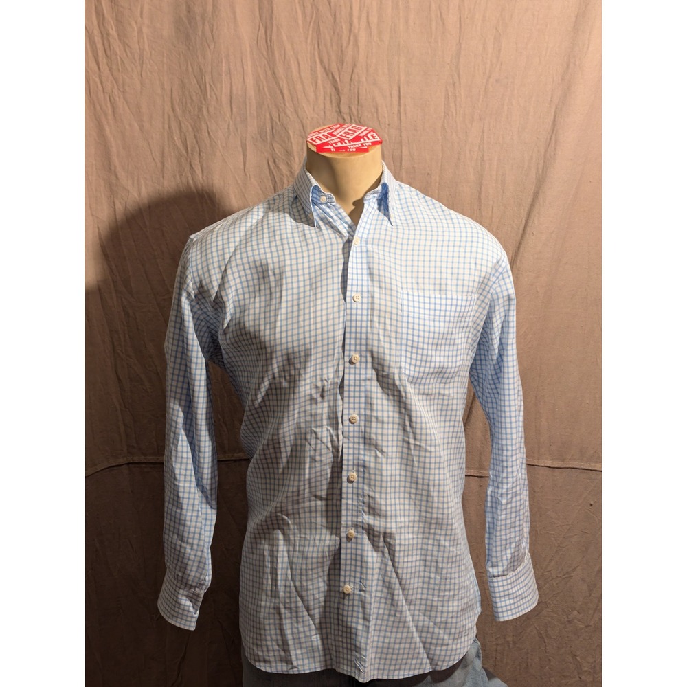 Peter Millar Button Down Shirt Mens L Blue Gingham Nanoluxe Easycare Excellent